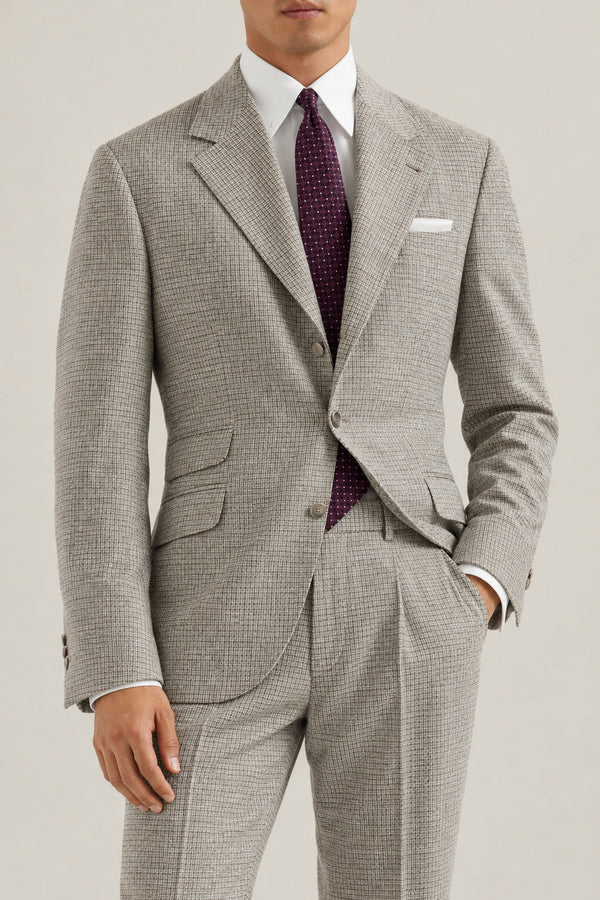 Brunello Cucinelli Mens Cold Brown Silk Wool Blend Checked Suit