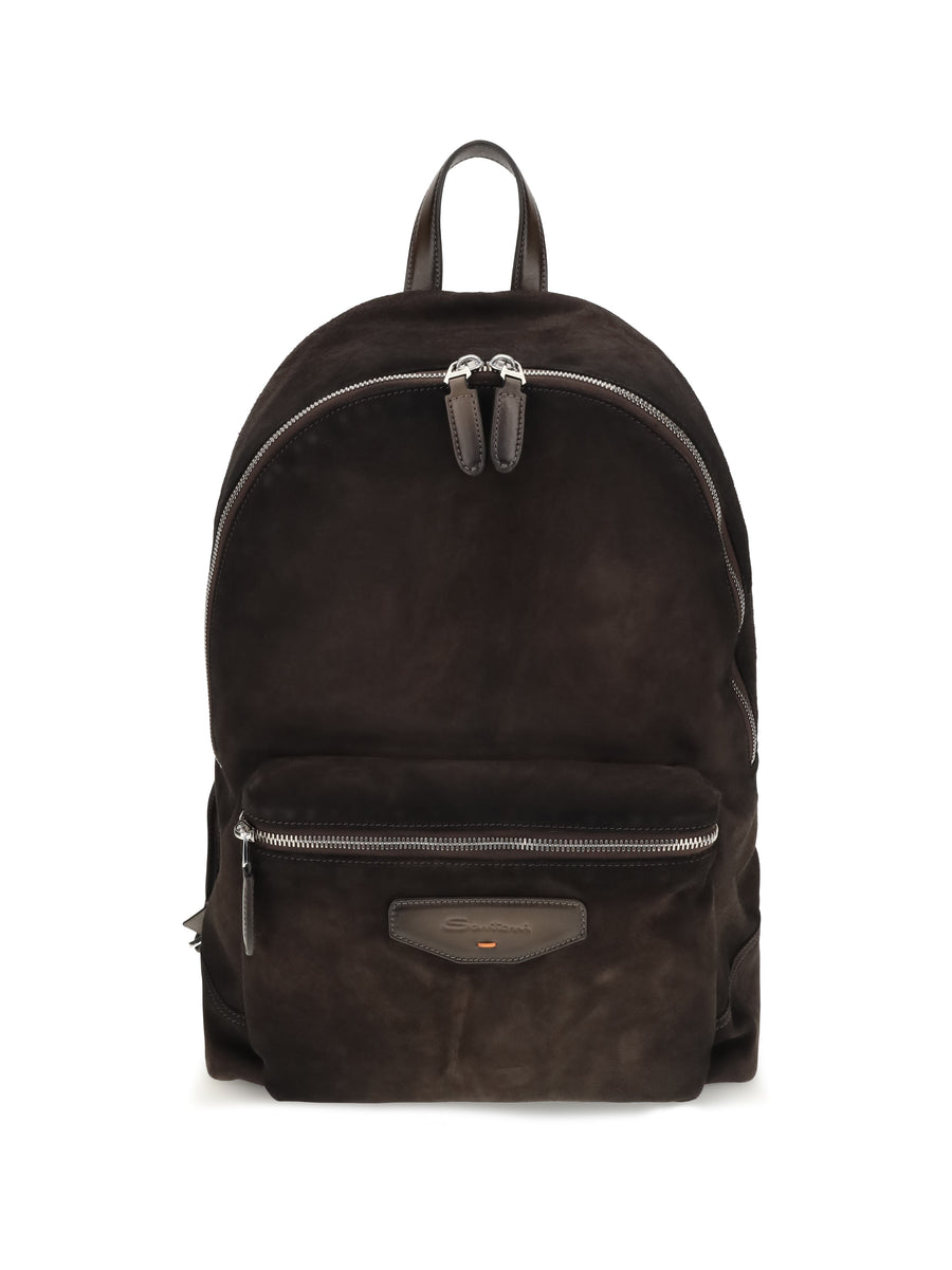 Santoni 100% Calf Leather Bos Taurus backpack in brown