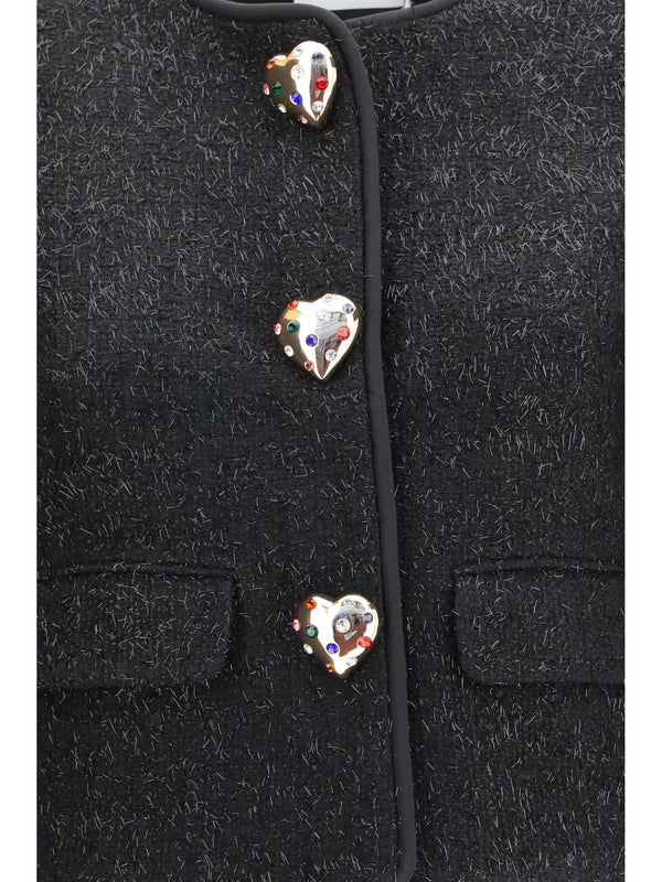 Jacket Metallic Bouclé With Faux Fur Cuffs Black Polyester