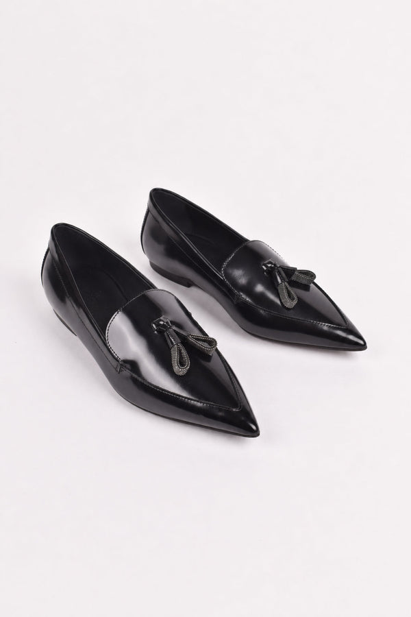 Brunello Cucinelli Womens Black Leather Pointed Toe Loafers