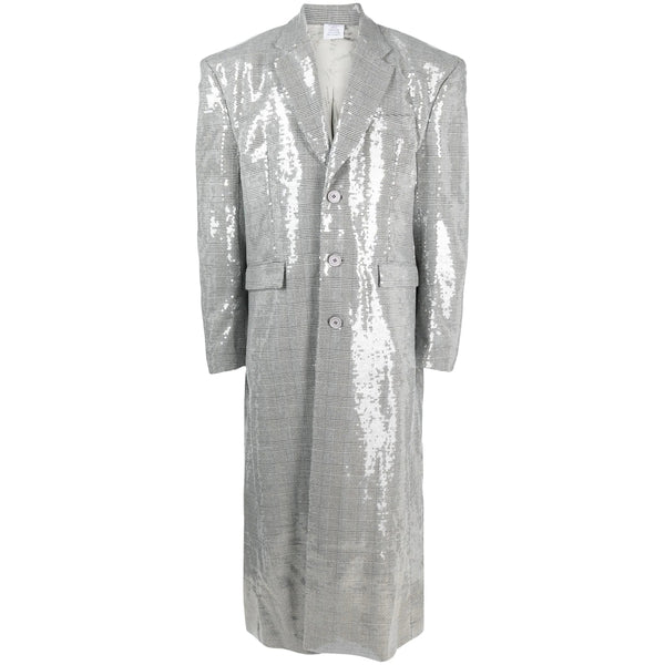 Vetements Light Grey Sequin Coat Black/white Polyester Single Breasted