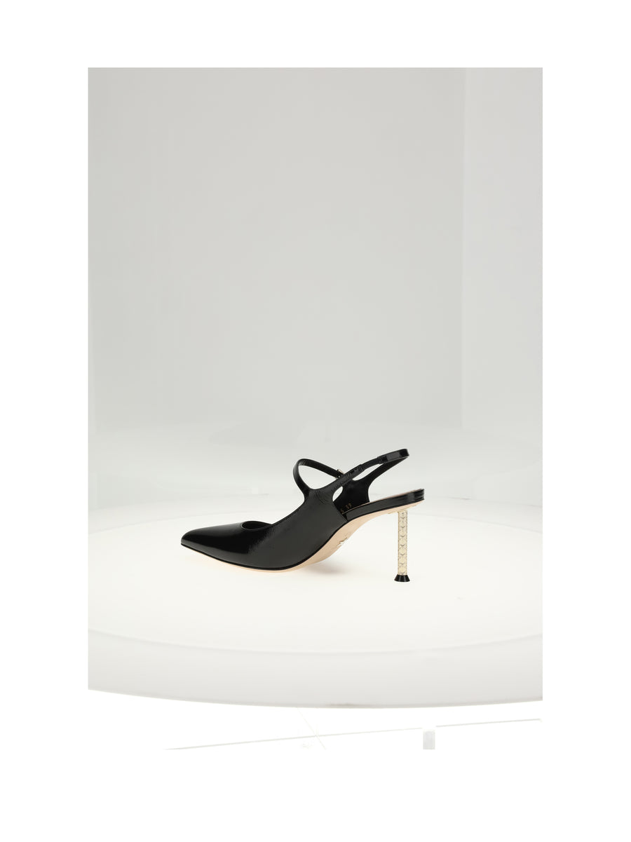 Slingback Pumps 8cm Black Calf Leather