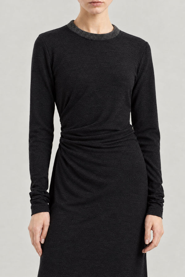 Brunello Cucinelli Womens Mine Black Wool Blend Long Sleeve Dress One Color