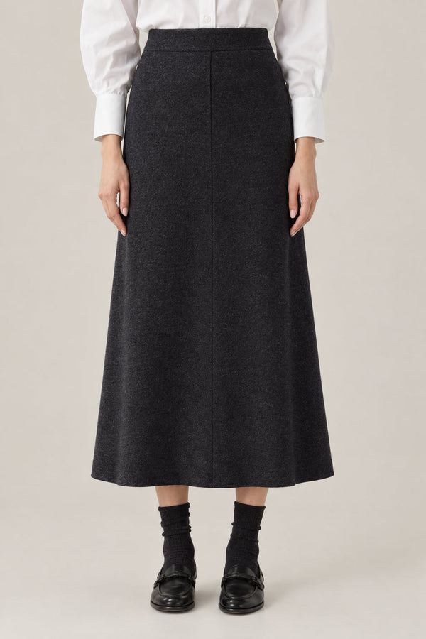Brunello Cucinelli Womens Dark Grey Wool Midi Skirt One Color