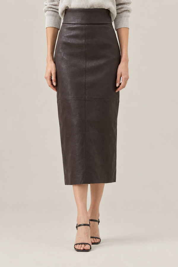 Brunello Cucinelli Womens Dark Brown Linen Midi Skirt