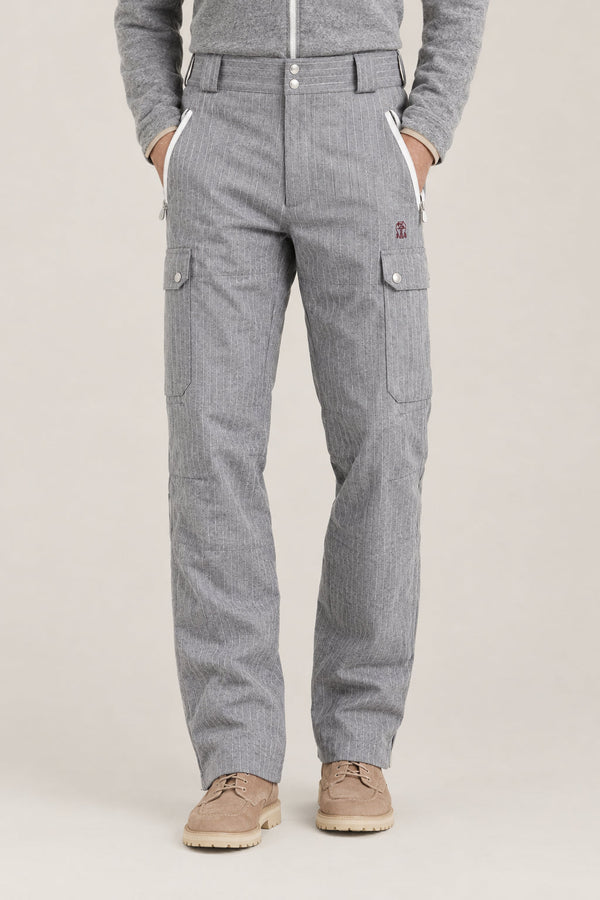 Brunello Cucinelli Mens Pearl Grey Pinstripe Wool Cargo Trousers