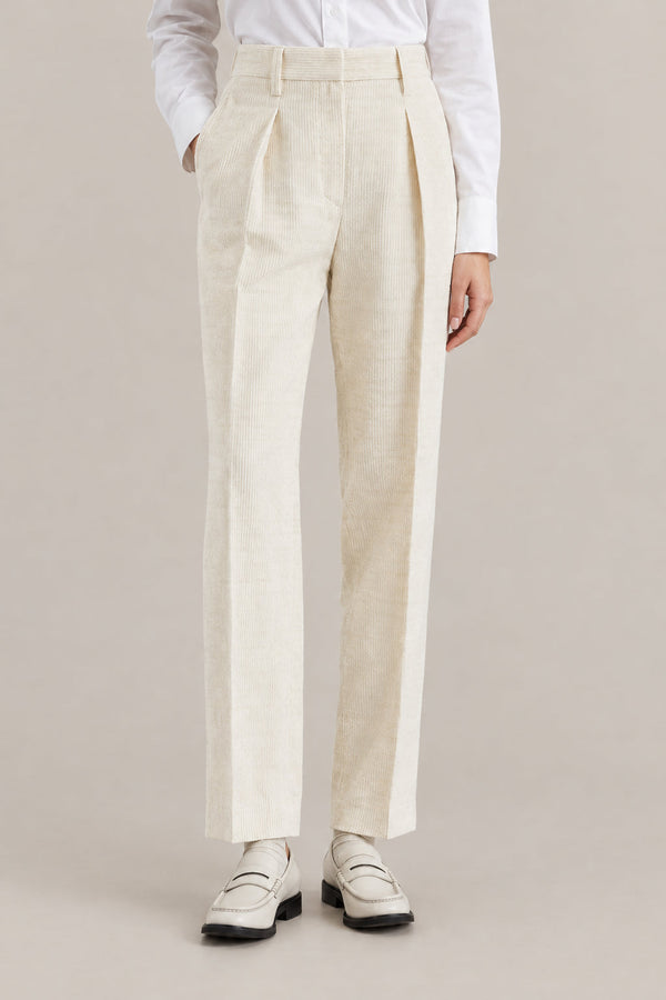 Brunello Cucinelli Womens Ivory Pleated Cotton Blend Trousers