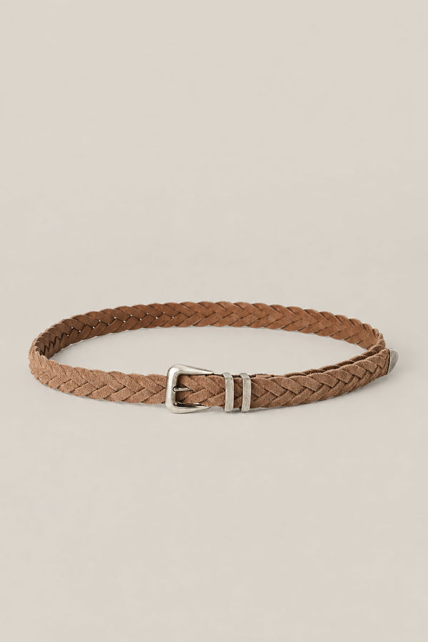 Brunello Cucinelli Mens Chestnut Braided Leather Belt