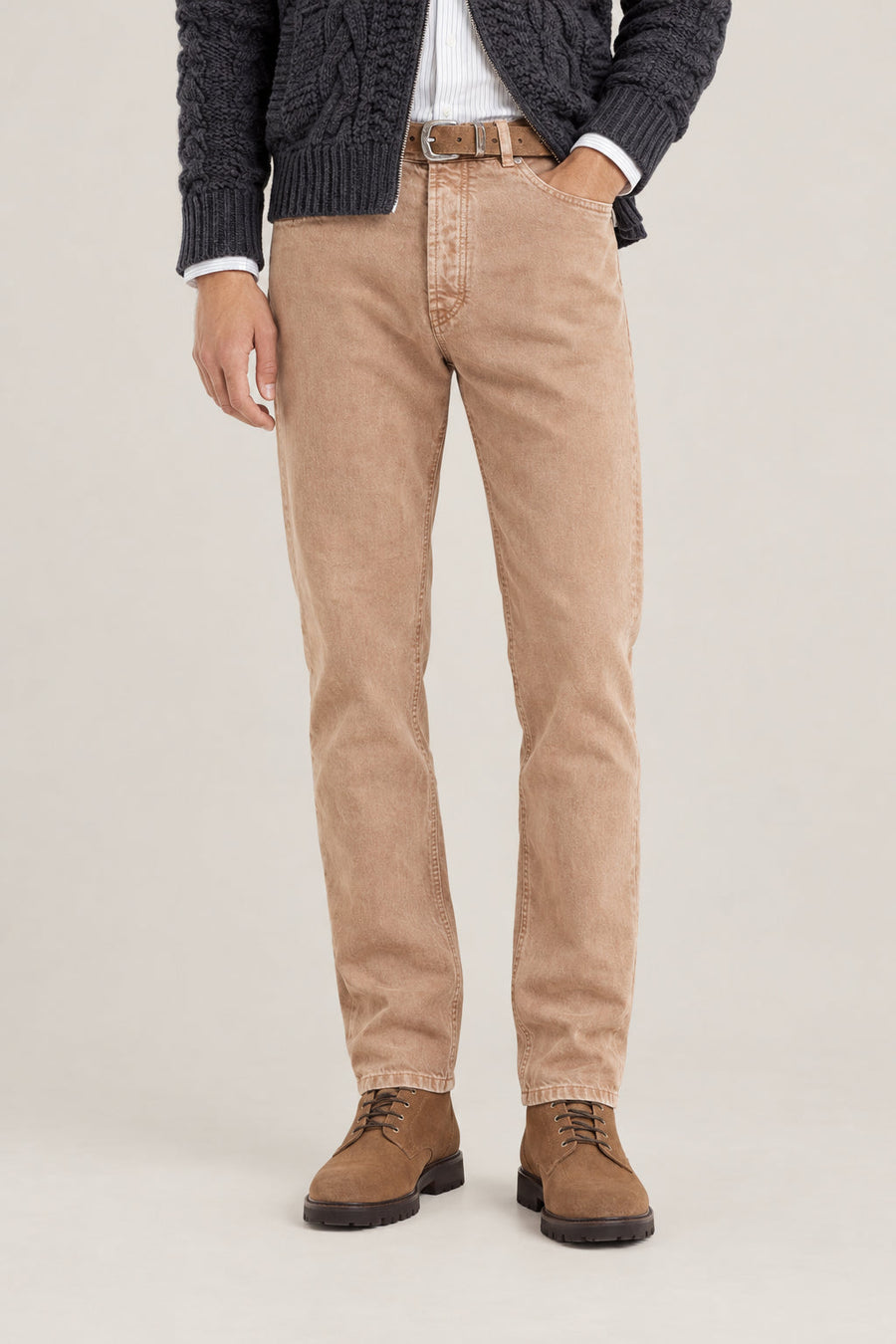 Brunello Cucinelli Mens Camel Cotton Straight Leg Trousers