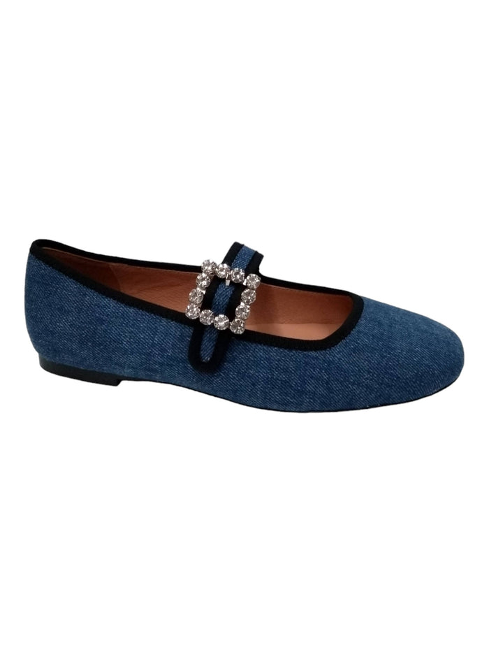 Bailarinas Canvas Blue Calf Leather Shoe