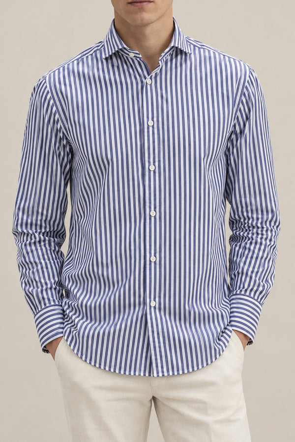 Brunello Cucinelli Mens White And Blue Striped Cotton Shirt One Color