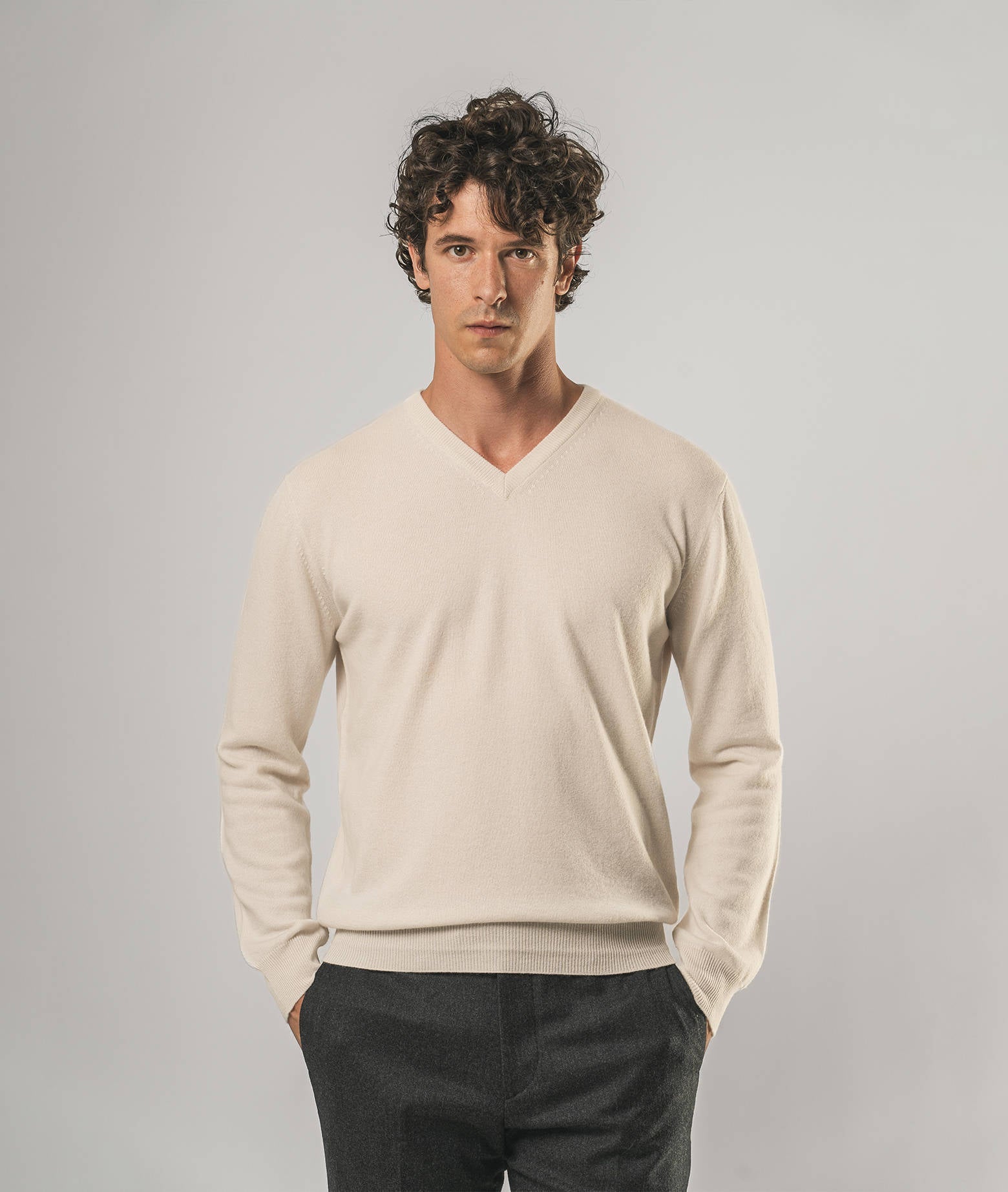 V-Neck Cashmere Sweater Stoccolma Ivory V Neck