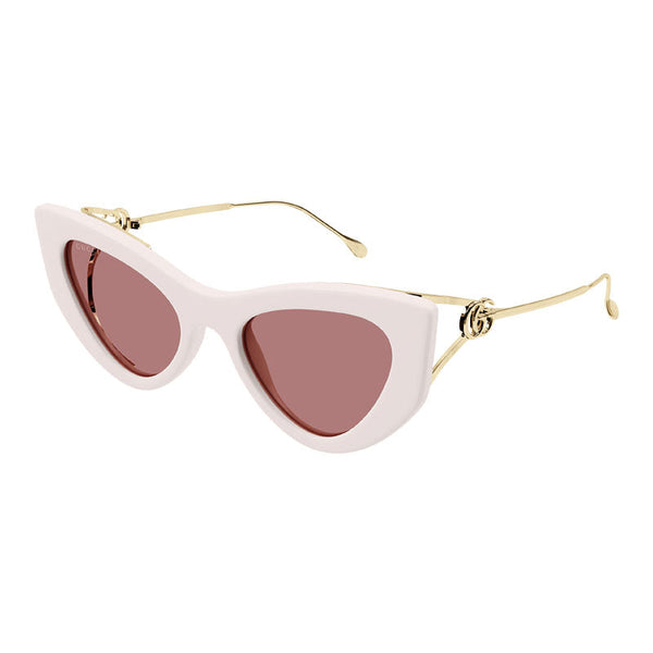 Gucci Sunglasses Cat Eye Full Rim, Shiny Ivory-Gold Frame And Solid Red Lens Gg1565s003