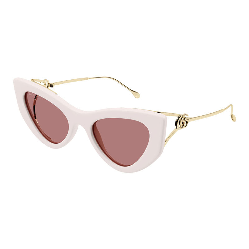 Gucci Sunglasses Cat Eye Full Rim, Shiny Ivory-Gold Frame And Solid Red Lens Gg1565s003