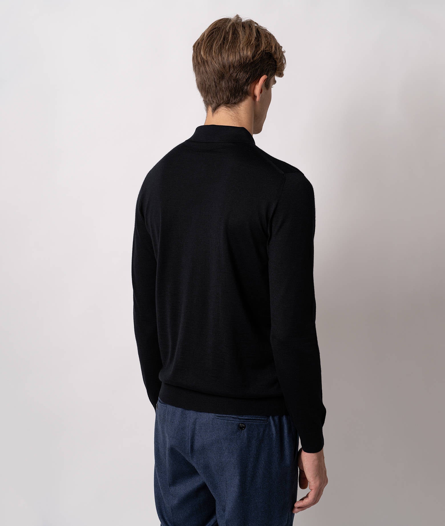 Cashmere And Silk Polo Shirt Vienna Blue Pullover M/lunga