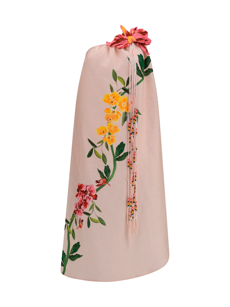 One-Shoulder Maxi Dress Garden Terrace Pink Linen