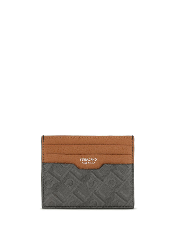 Ferragamo 100% calf leather card case in gray