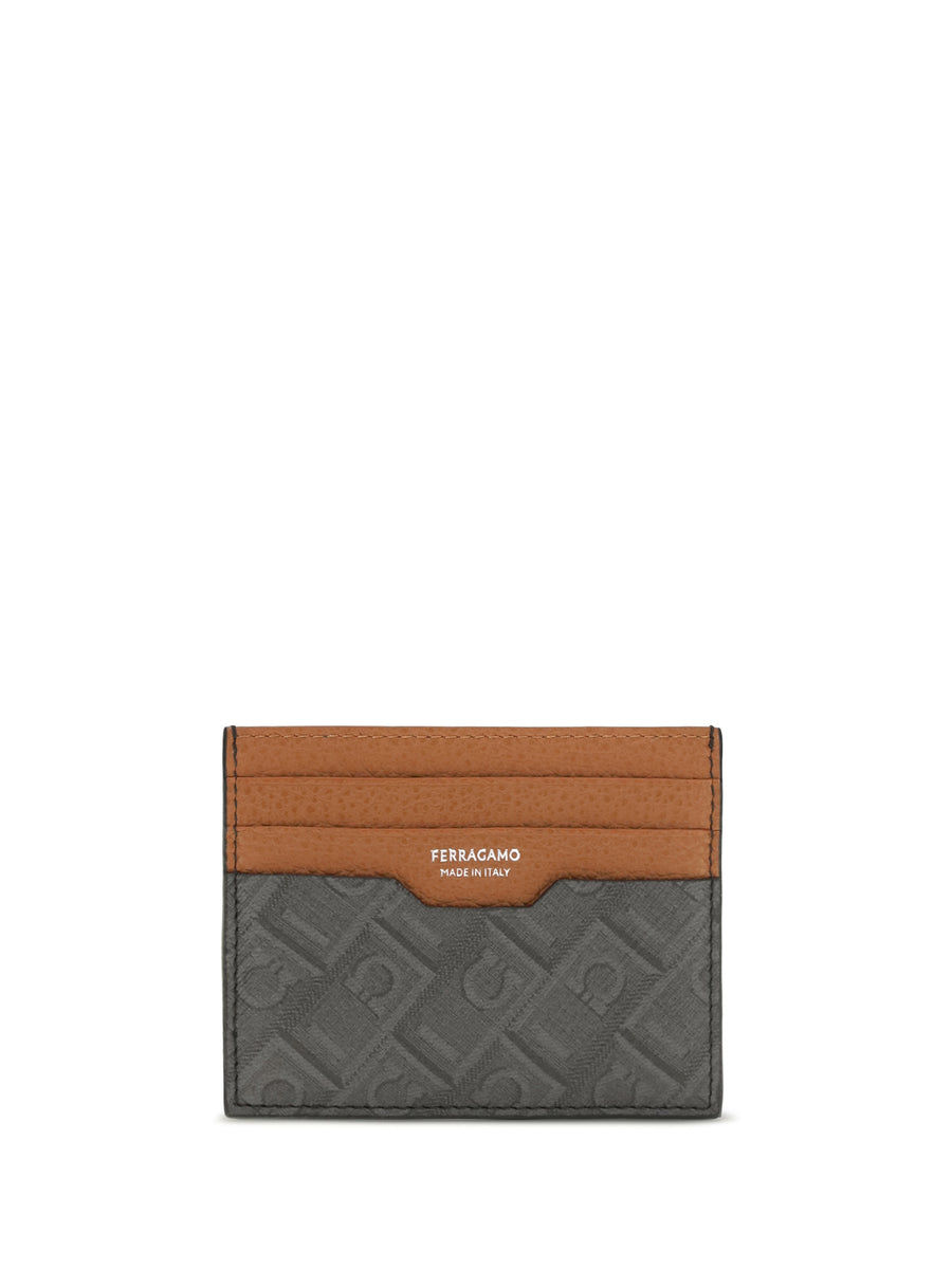 Ferragamo 100% calf leather card case in gray