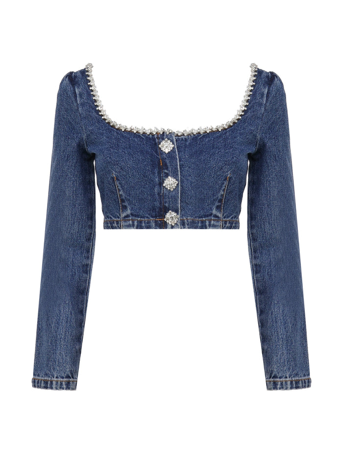 Self-Portrait Top Blue Cotton