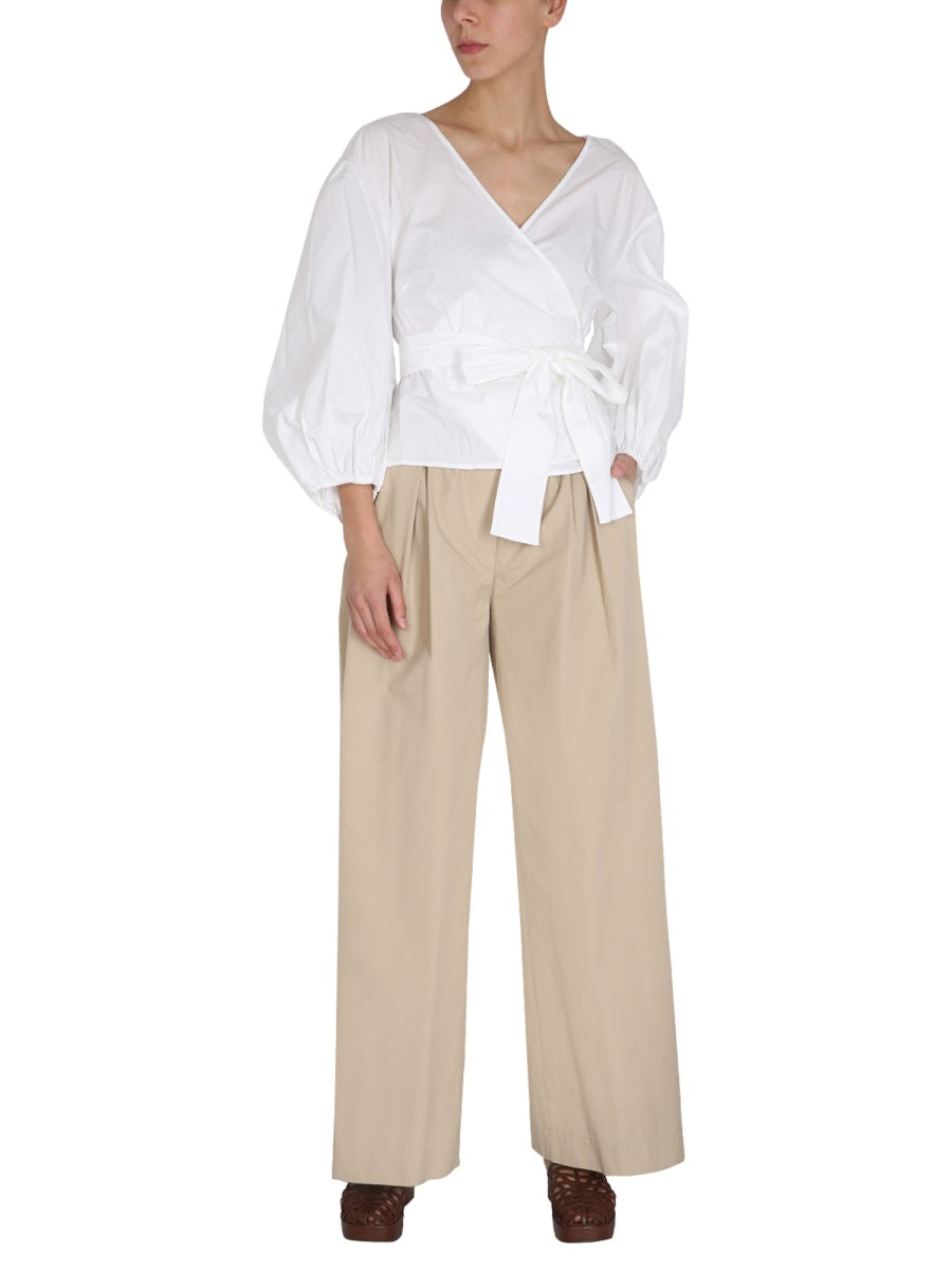 Poplin Pants Beige Cotton Trousers