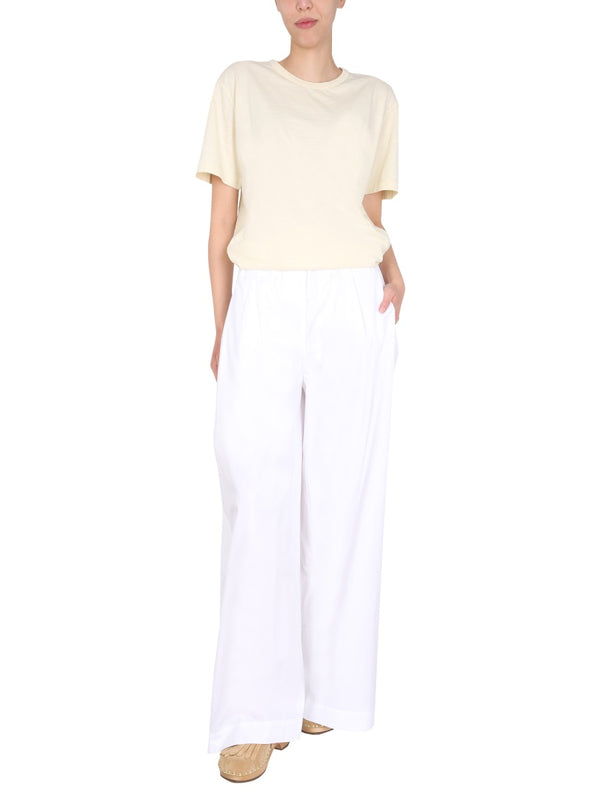 Wide Leg Trousers White Cotton