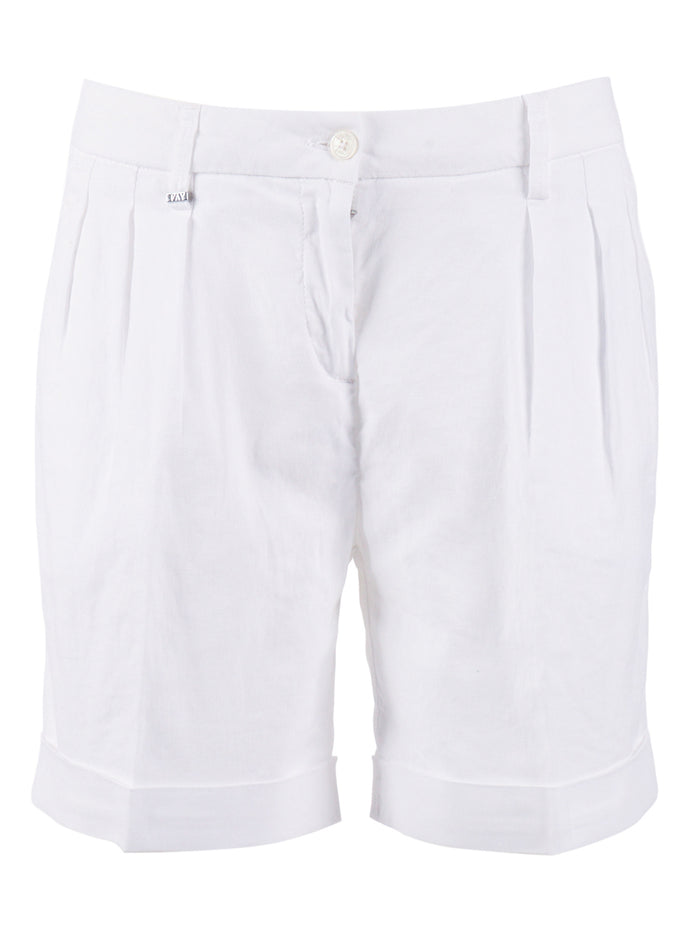 CHINO SHORTS White Linen Cotton Elastane Bermuda