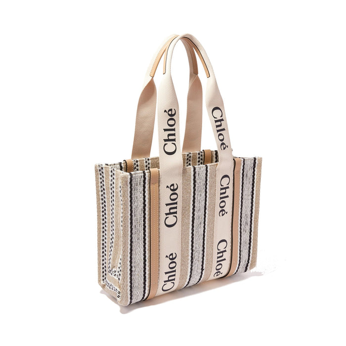 Chloé Woody Medium Tote Bag Beige Linen