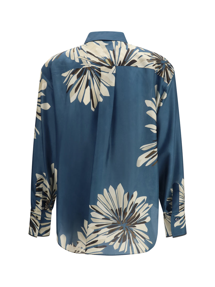 Shirt Floral Silk Blue