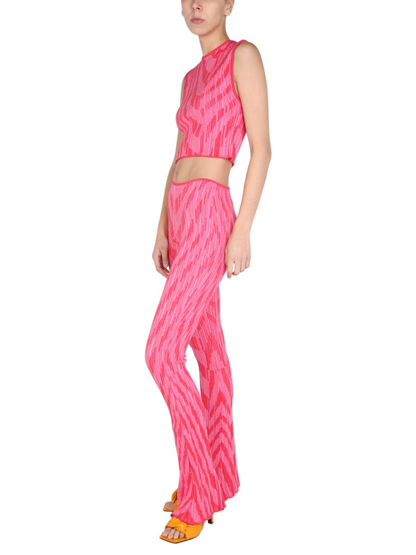 Striped Pattern Pants Pink Viscose Trousers