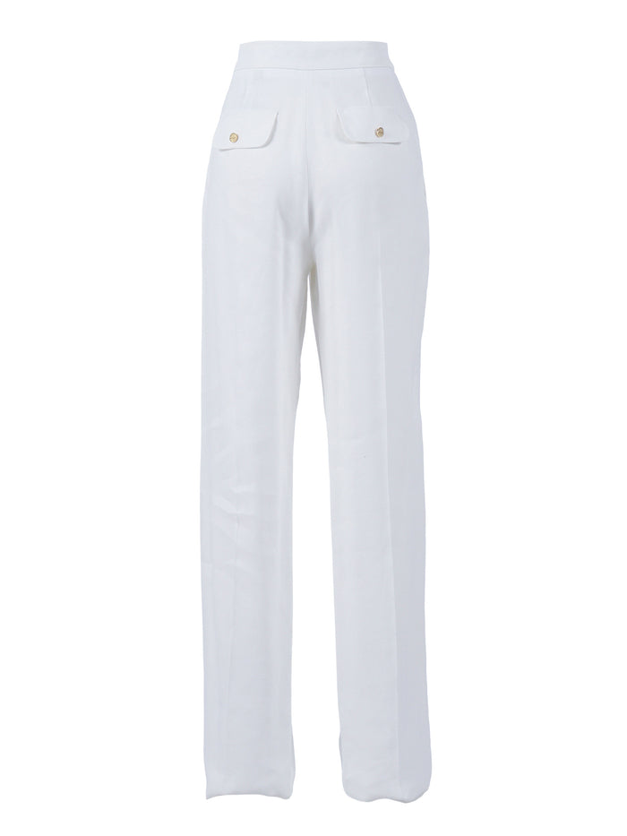 TROUSERS White Linen Viscose Elastane Pant