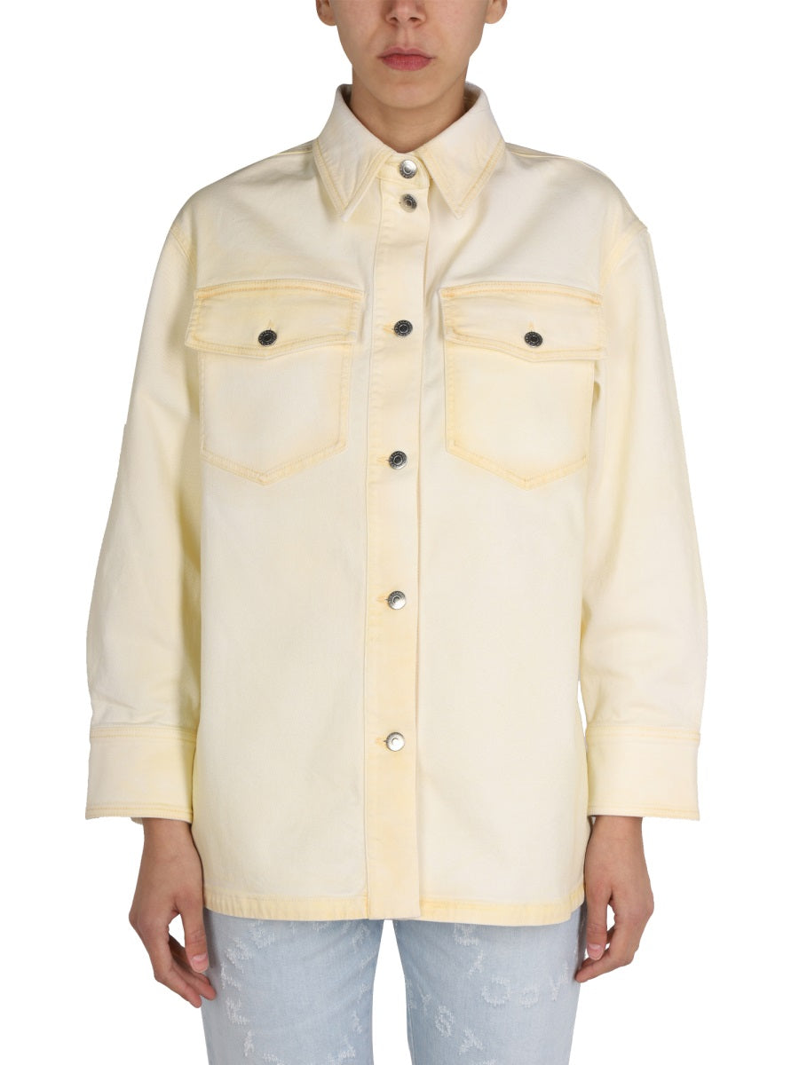 Denim Shirt Jacket Yellow Cotton