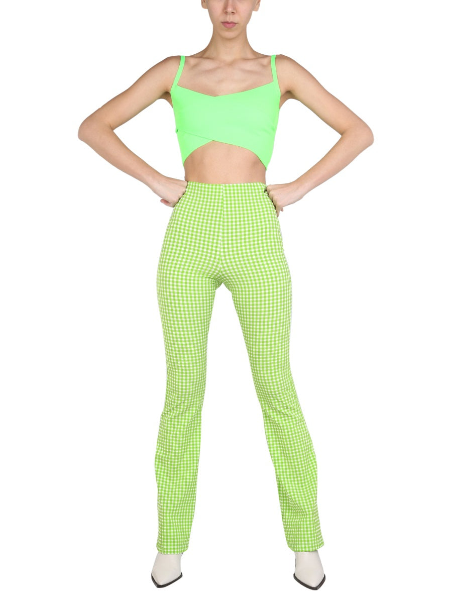 Plaid Pattern Pants Green Polyester Trousers