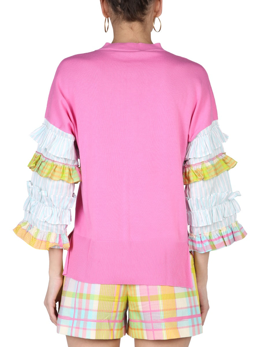Ruffles Jersey Knit Top Pink Cotton Jumpers