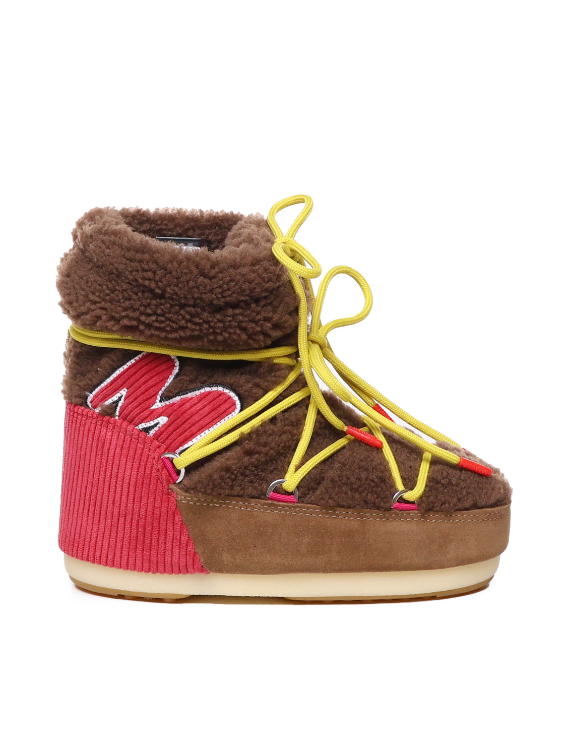 Moon Boot Cognac/red, Yellow Shearling
