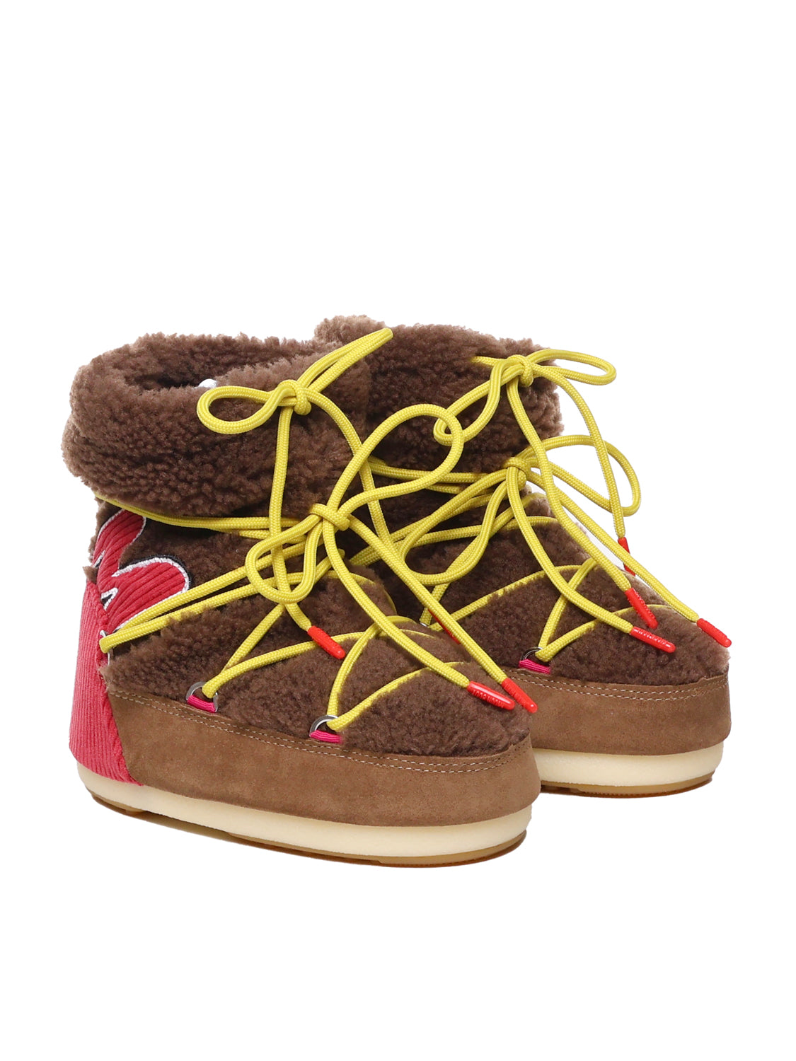 Moon Boot Cognac/red, Yellow Shearling