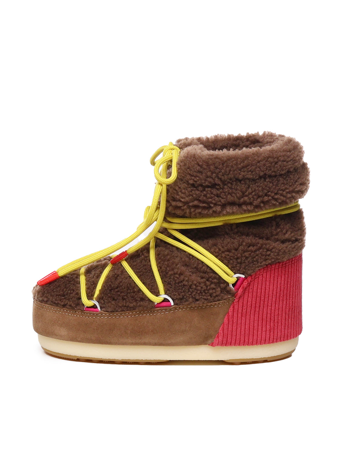 Moon Boot Cognac/red, Yellow Shearling