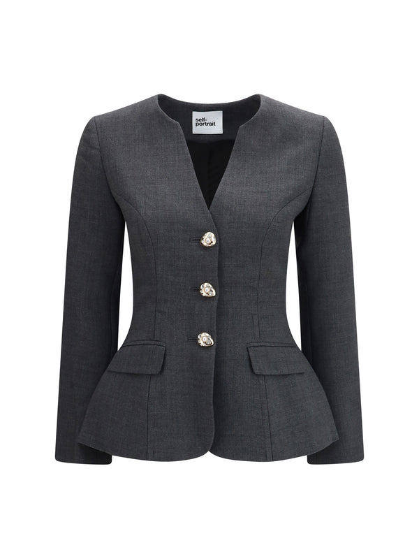 Collarless Wool Jacket Grey