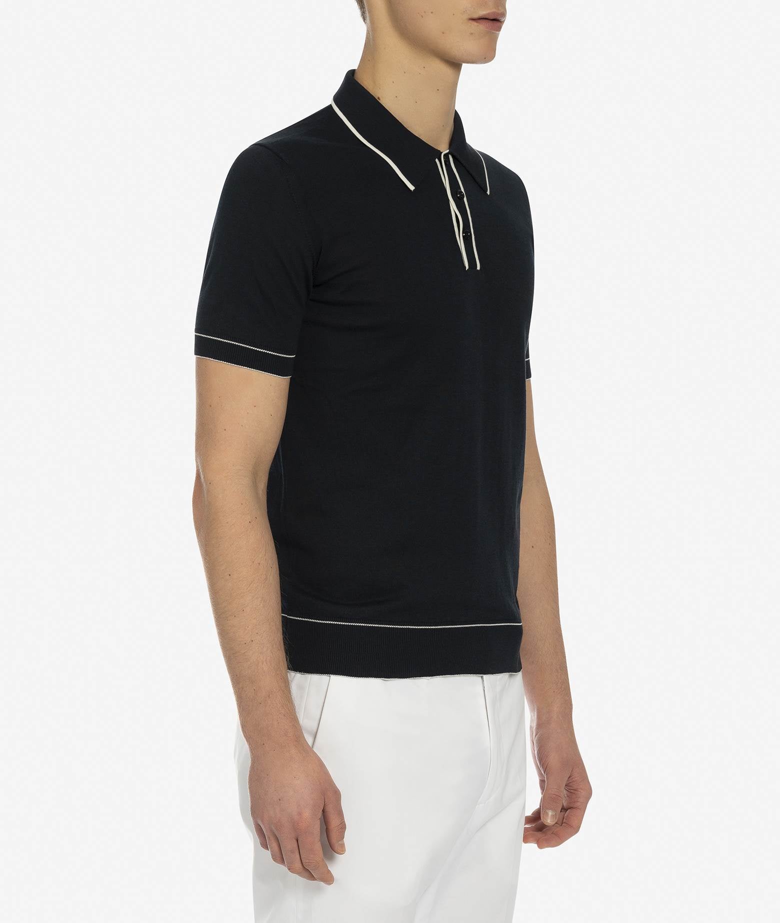 Cotton And Silk Polo Mongibello Midnightblue Basic Light Kintwear