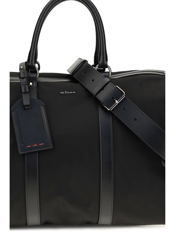 Travel Duffle Bag Leather-Trim Black Nylon Handbags