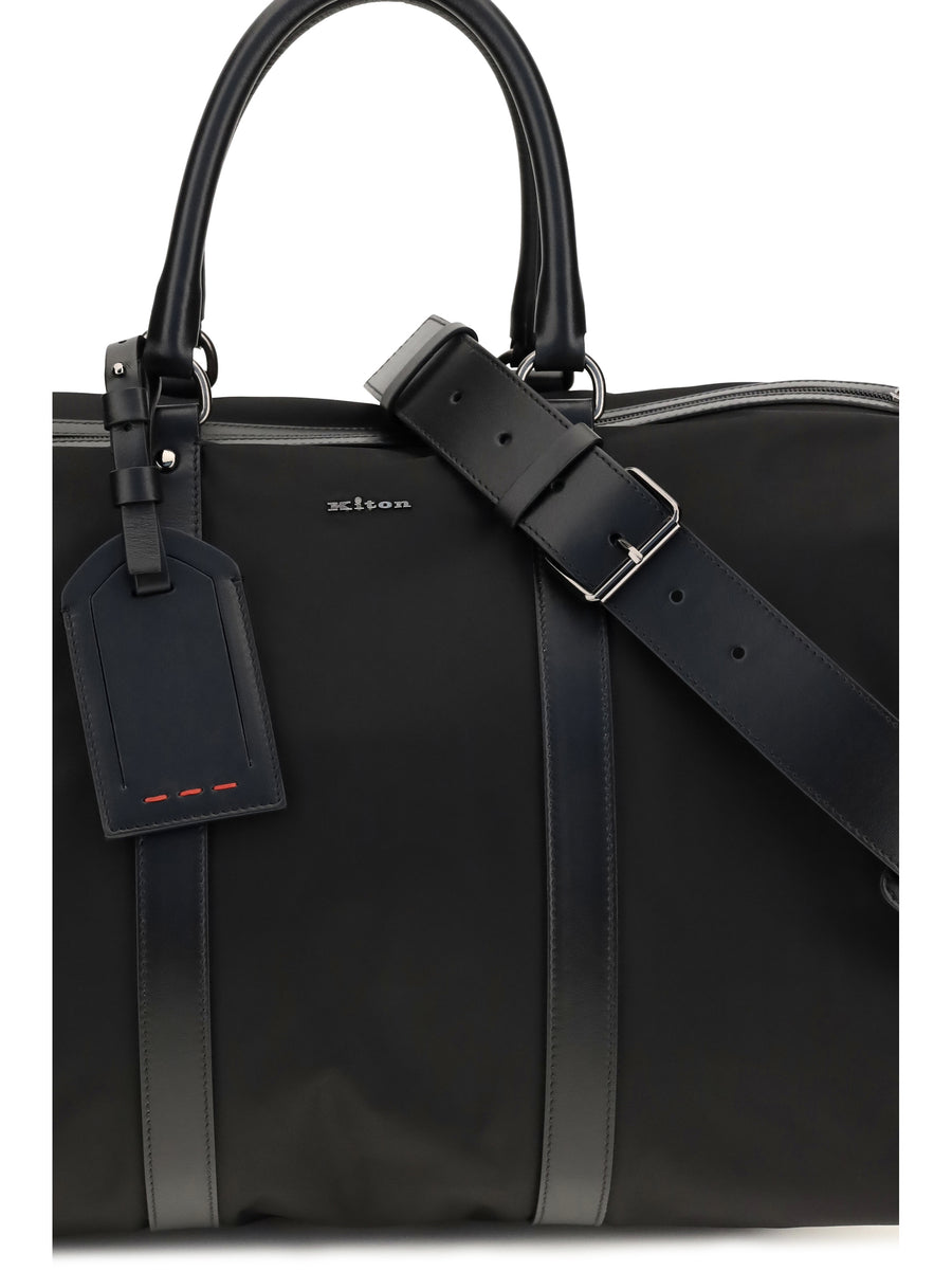 Travel Duffle Bag Leather-Trim Black Nylon Handbags
