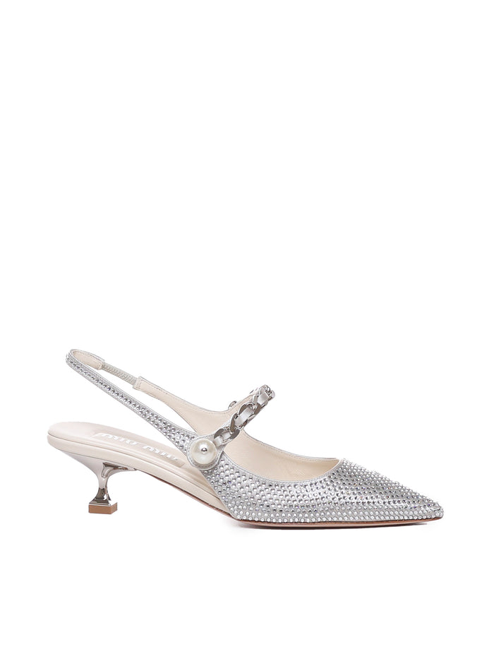 Miu With Heel Silver Pearl Silk Viscose