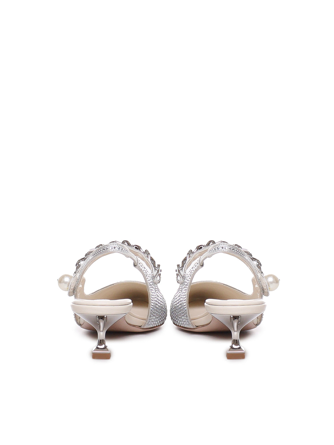 Miu With Heel Silver Pearl Silk Viscose