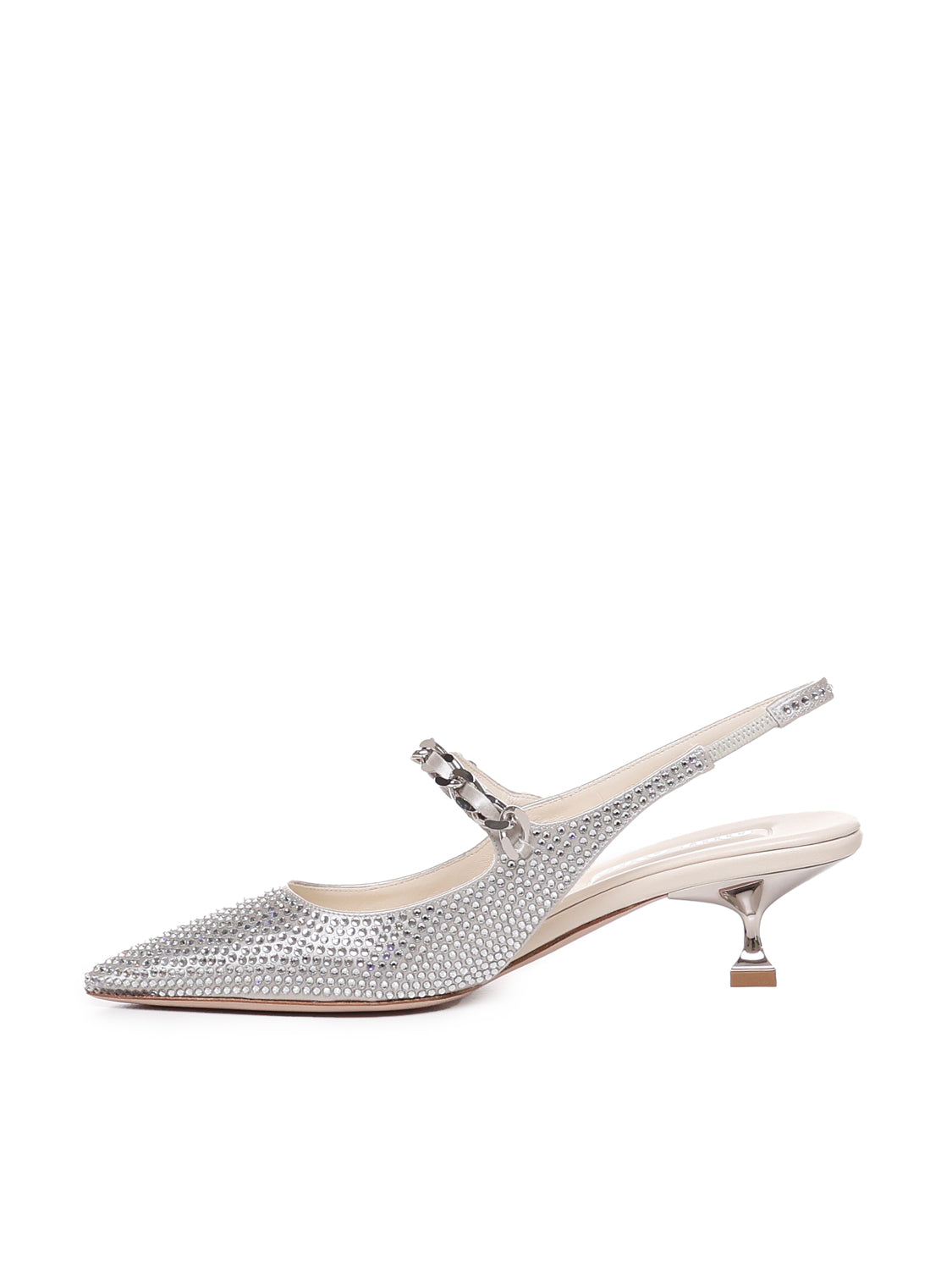 Miu With Heel Silver Pearl Silk Viscose