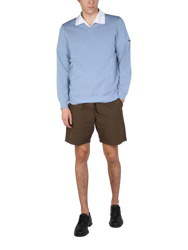 Bermuda Shorts With Check Pattern Brown Cotton