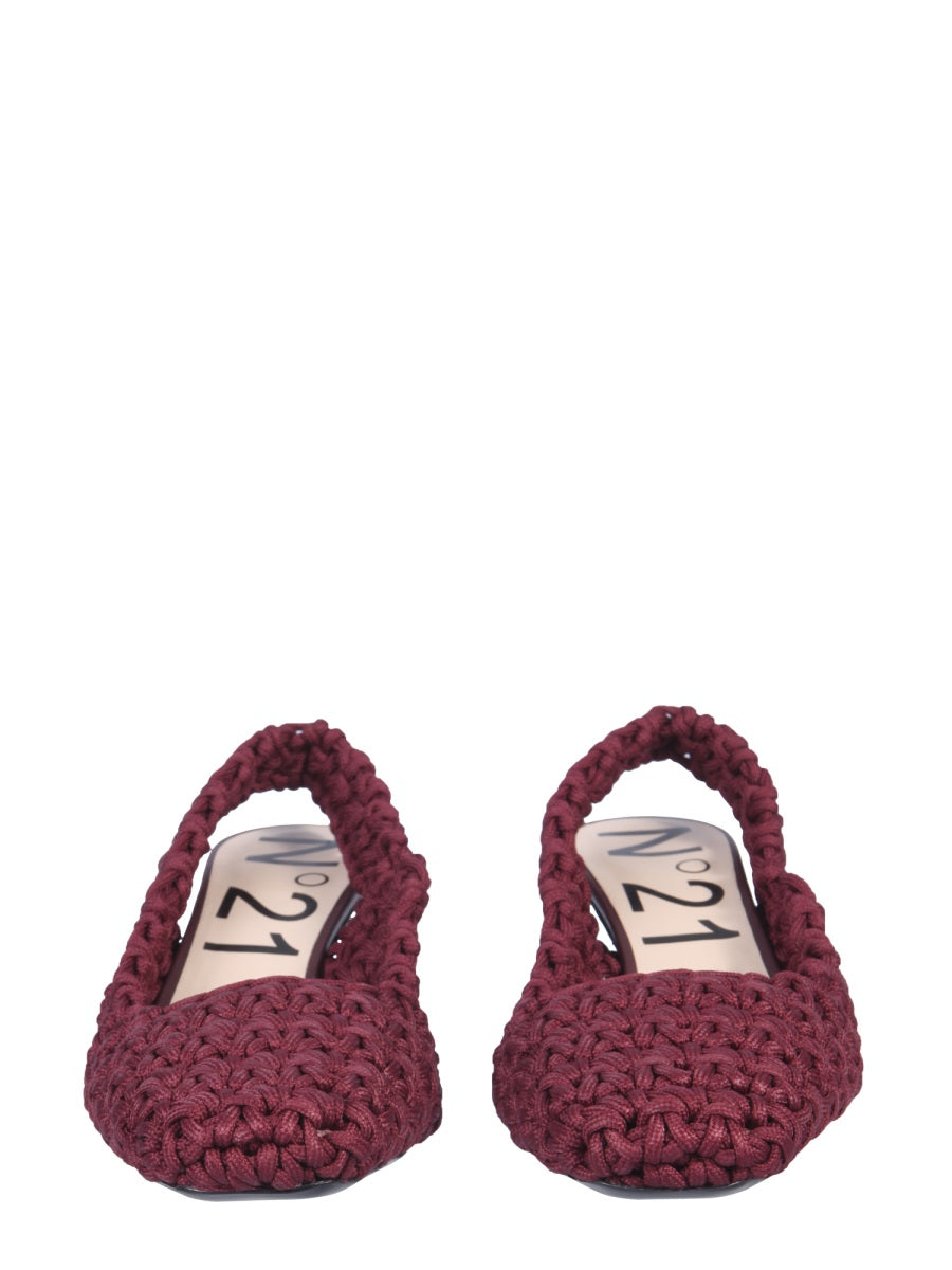 Pump Slingback Red Polyester Leather