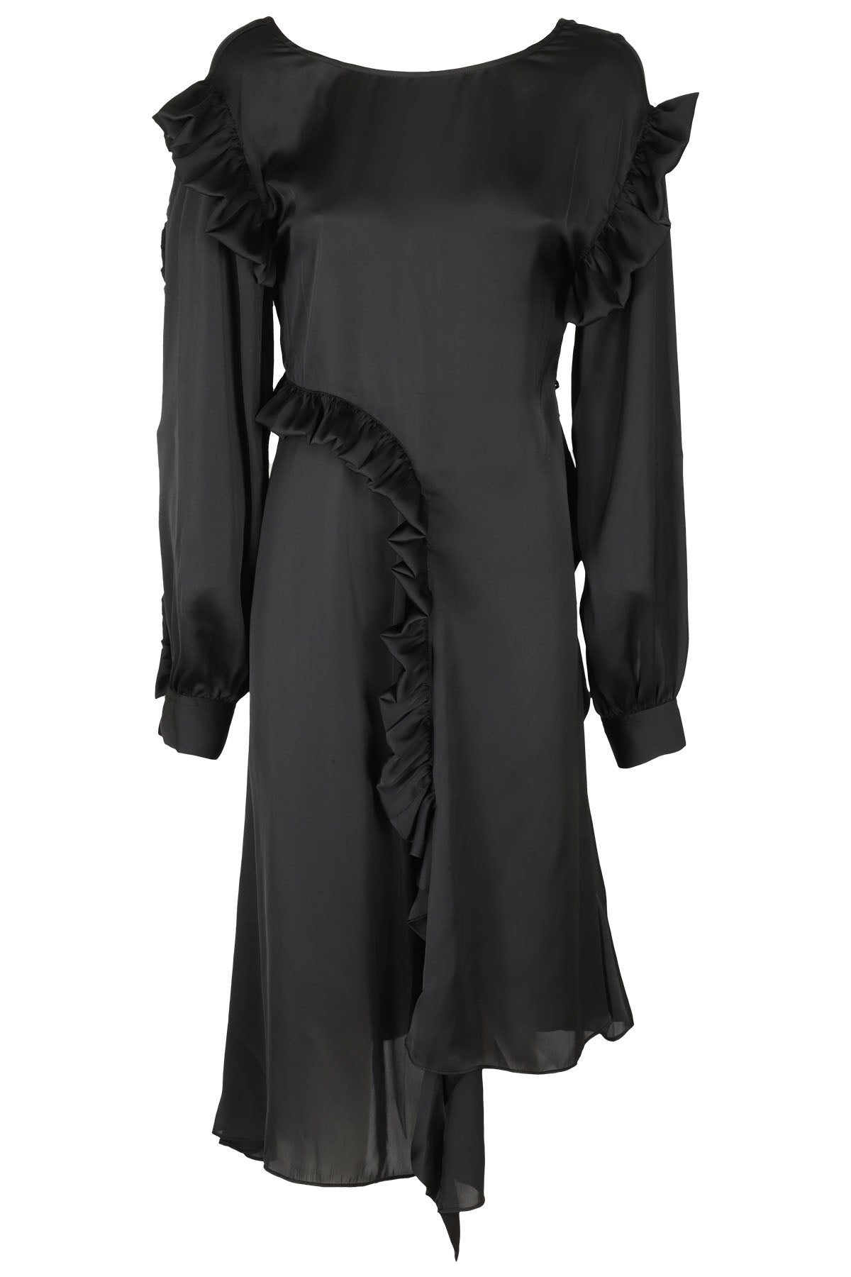 Light Satin Draped Black Poliestere Riciclato Abito