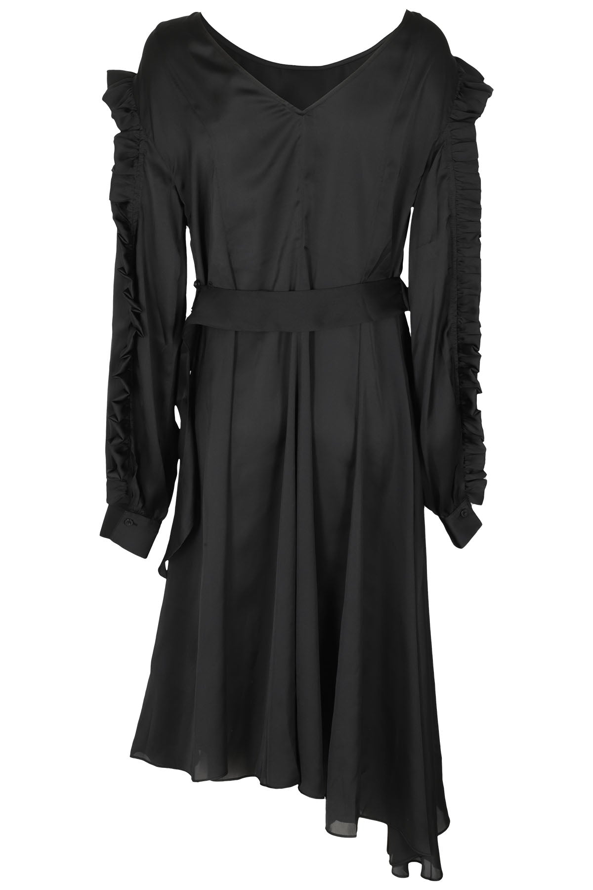 Light Satin Draped Black Poliestere Riciclato Abito
