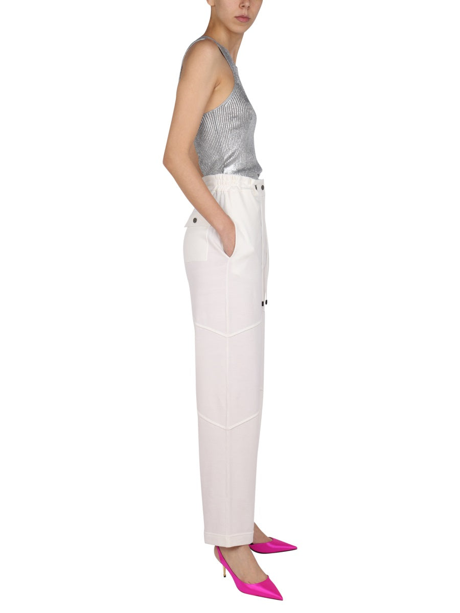 Elastic Jogging Pants White Wool Trousers