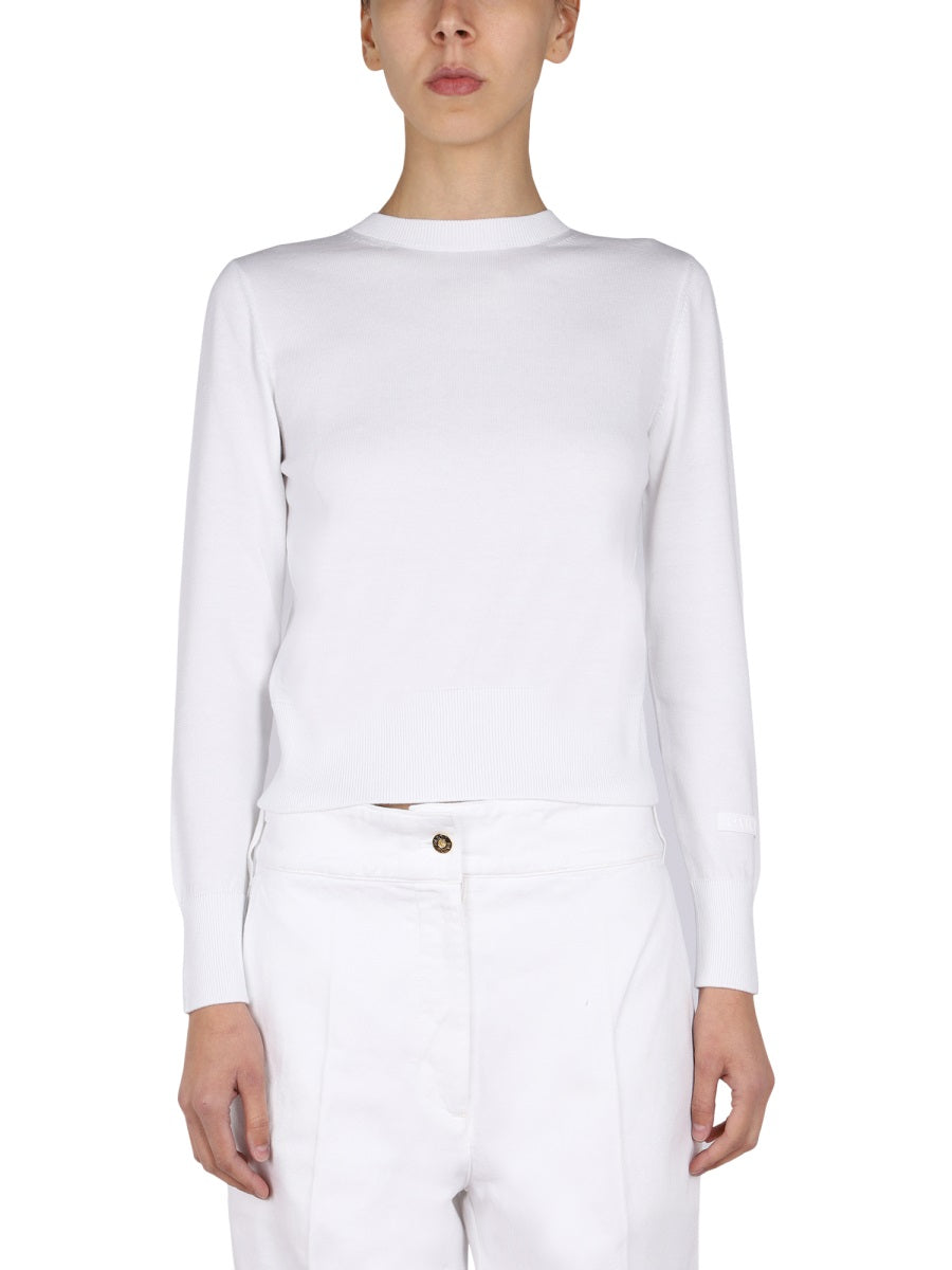Swirl Back Bow Jersey Knit Top White Jumpers