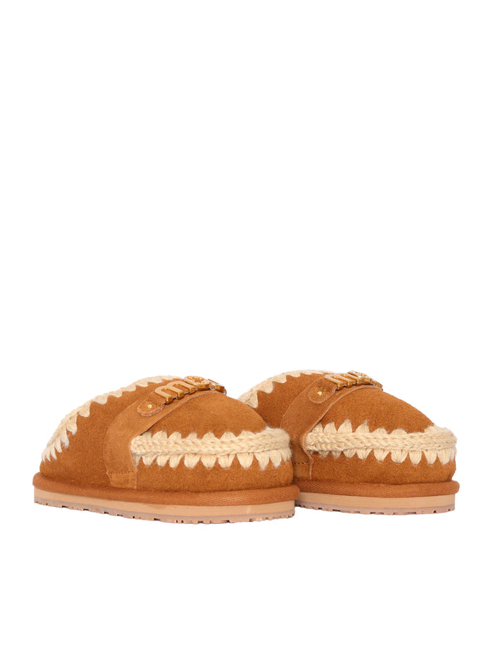 Kids slipper suede - letter logo Brown Slip On
